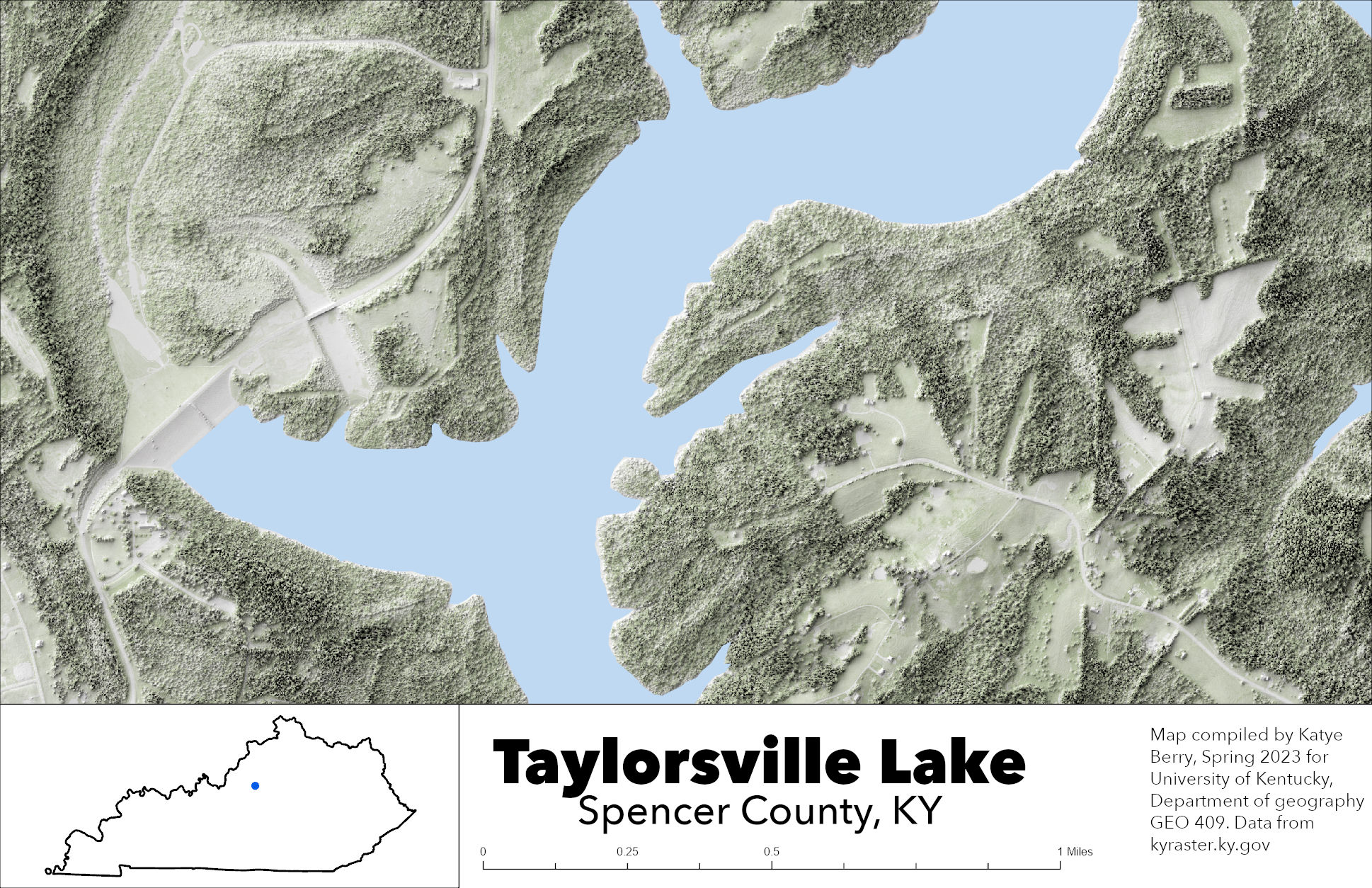 Shaded Relief Taylorsville Lake Dam